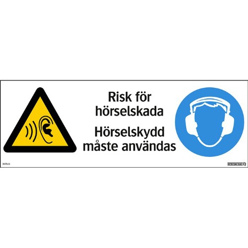 Skylt påbud risk för hörselskada